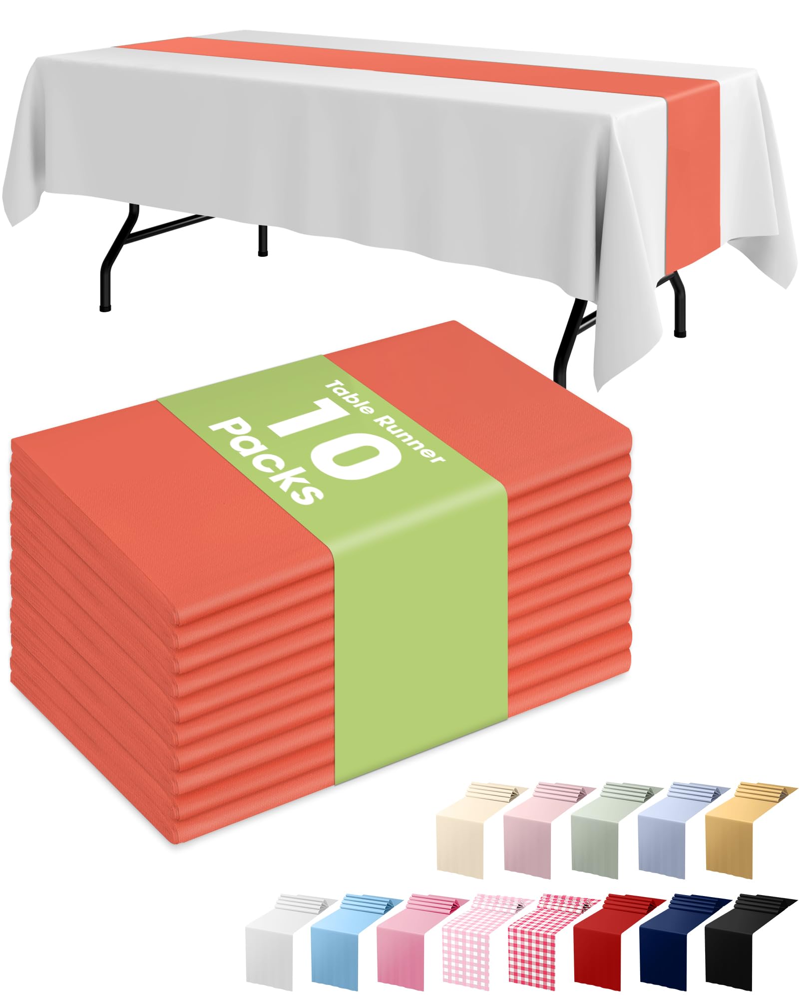 Photo 1 of [PARTIAL SET: 1PC] Pureegg Orange Plastic Table Runners - 10 Pack, 14'' x 108'', Water Resistant & Disposable Centerpiece Decorations for Table Cloth, Wedding, Birthday, Thanksgiving, Harvest, Party, Home Decor