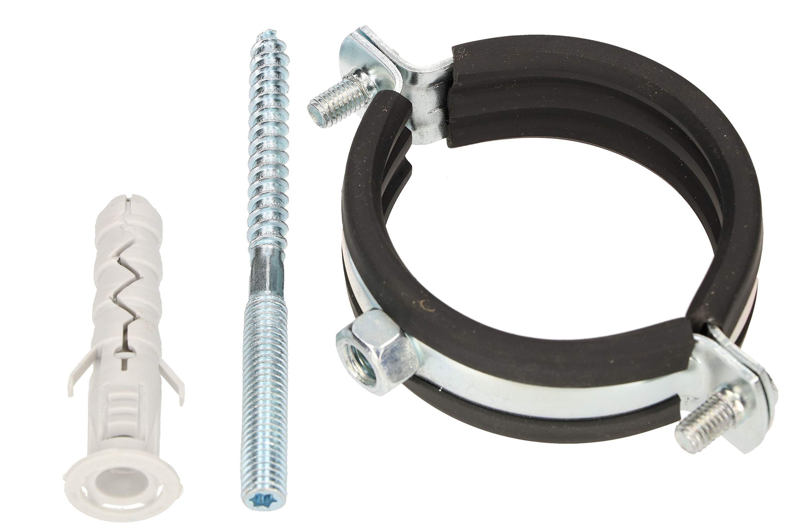 KOTARBAU® 10 pces. Collier de Serrage Tuyau - Acier Galvanisé - 2" - Fixation pour Tube - Collier de Fixation - avec Joint en Caoutchouc - avec Chevilles - Noir Argenté