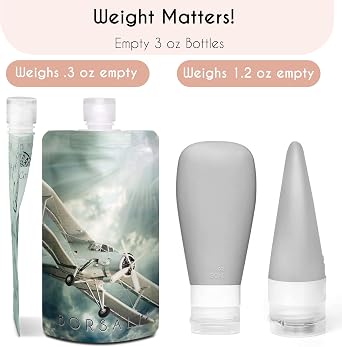 BORSALI Travel Pouches for Toiletries, Portable Flat Pack Squeeze Containers for Shampoo & 3-1-1 Liquids, Empty Travel Size Essentials for Women - 18 Piece Set with TSA Approved Bag