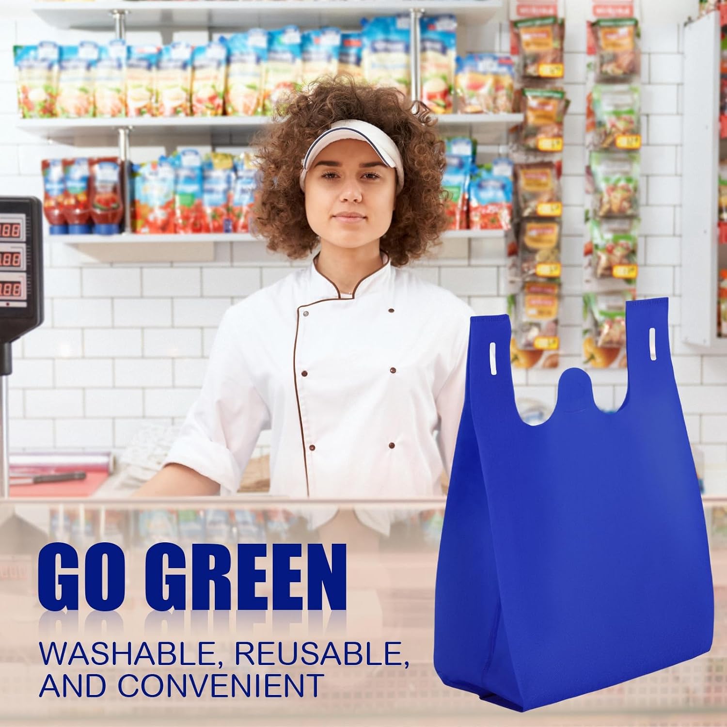 Windyun Large Grocery T-shirt Bags Bulk Reusable Non Woven Shopping Bag Foldable Gift Tote with Handle, 20.5x11x5.5 Inch image 5