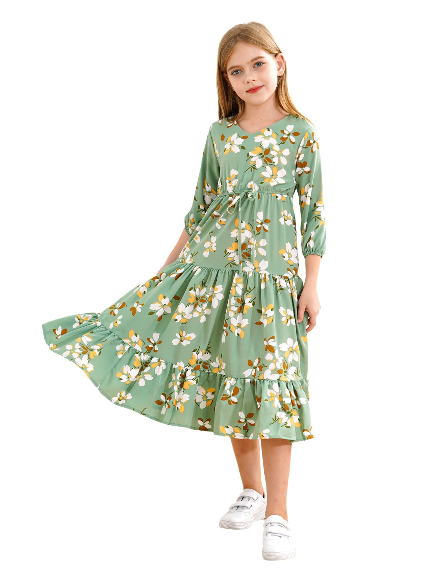 Robe à ourlet froncé imprimé fleuri coupe fluide taille haute - 8