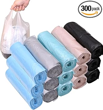 4 GALLON Bathroom Trash Bags, 300 Counts Small HANDLES Garbage Bags for Office, Bathroom Wastebasket Waste Bin Colorful Portable Rubbish Bags (Mixed, 300 Counts)