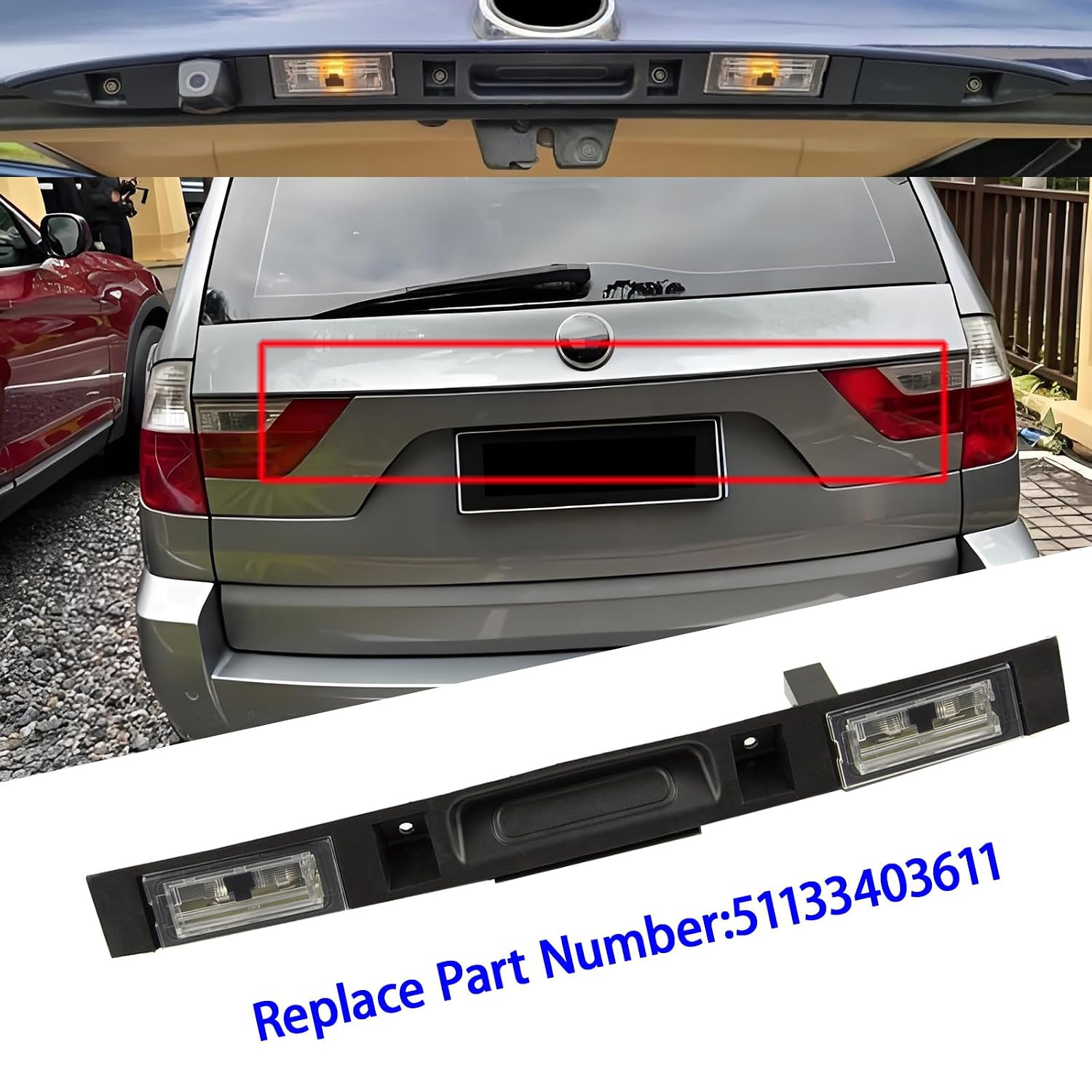 51133403611 Tailgate Switch Assembly Compatible with BMW E83 X3 2004 2005 2006 2007 2008 2009 2010，Rear Trunk Lid Handle with Key Button.