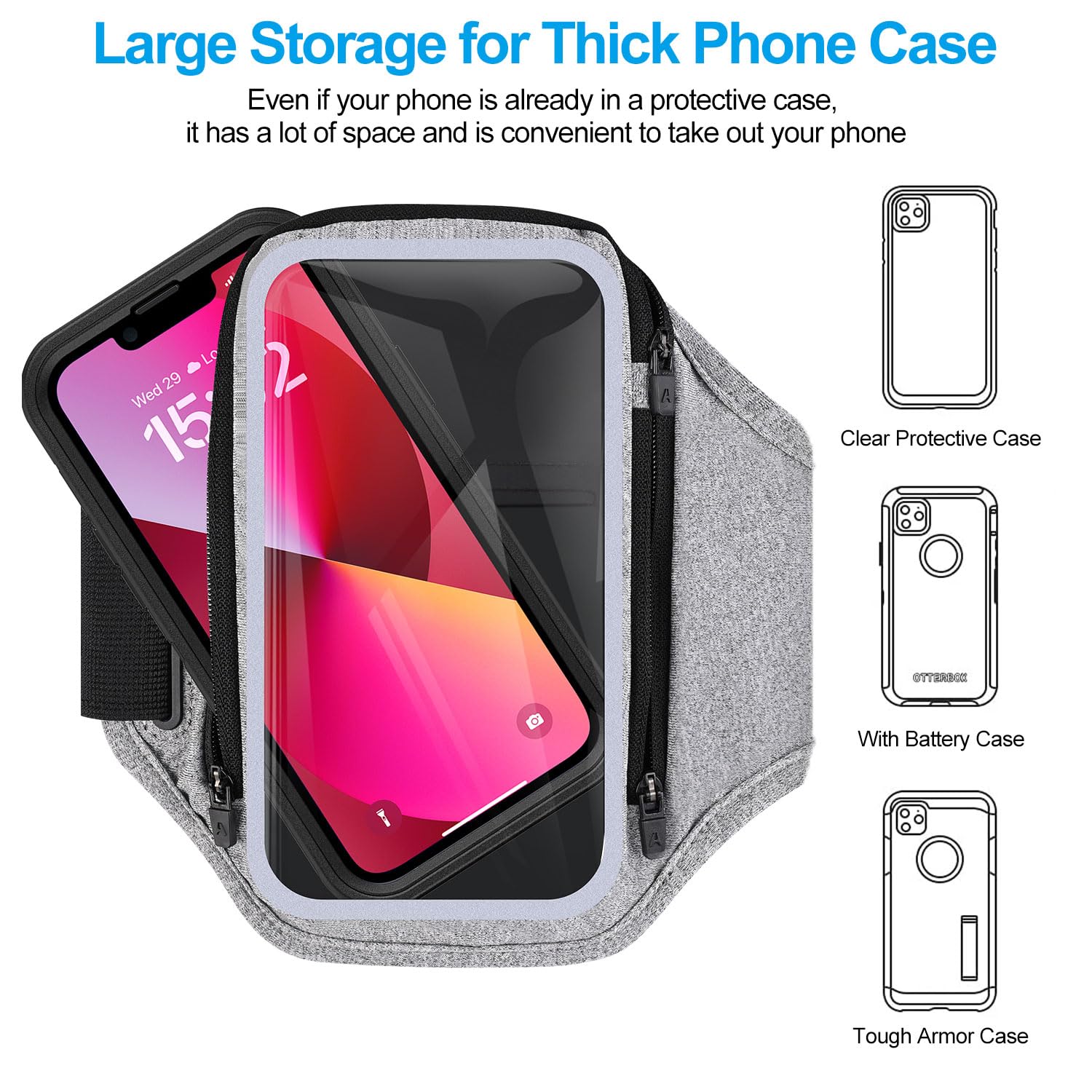Brassard De Sport Razobws Avec Poche Zippée - Pour Téléphone Jusqu'à 6,9" - Course à Pied, Fitness