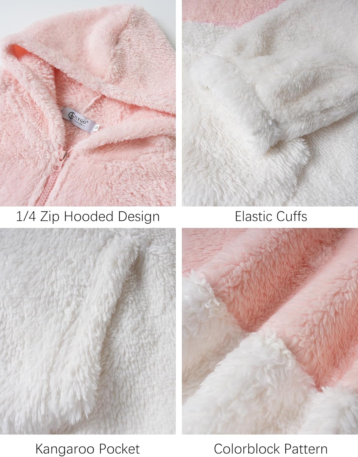 Flygo Girls Fuzzy Sherpa Hoodie Fleece Pullover Quarter Zip Hoodies Fluffy Sweaters Casual Long Sleeve Sweatshirt 5-14Years - Image 6