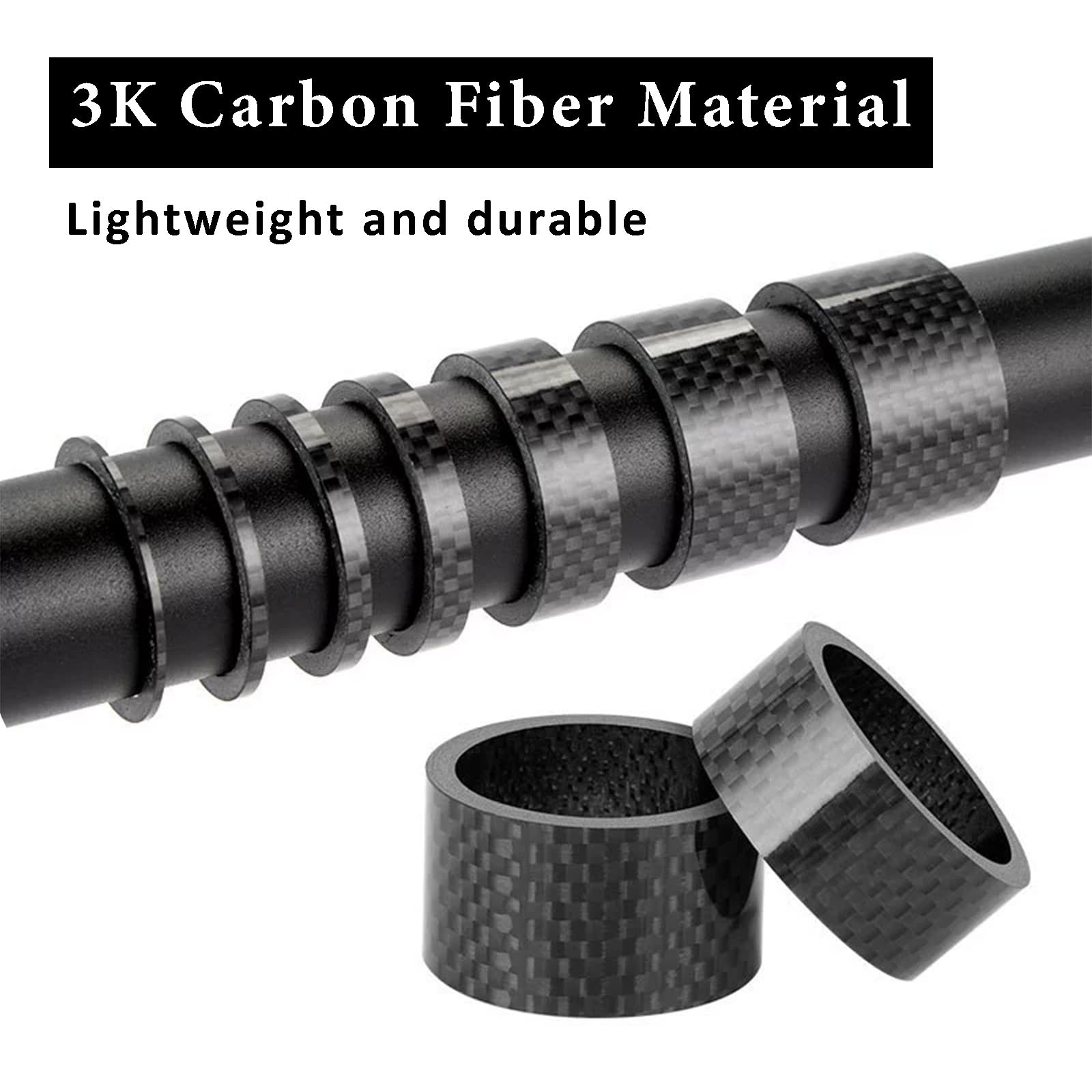 Set di 15 distanziatori per bicicletta, 7 misure, in fibra di carbonio, per bici da strada, distanziatori per bicicletta, 1 mm/2 mm/3 mm/5 mm/10 mm/15 mm/20 mm