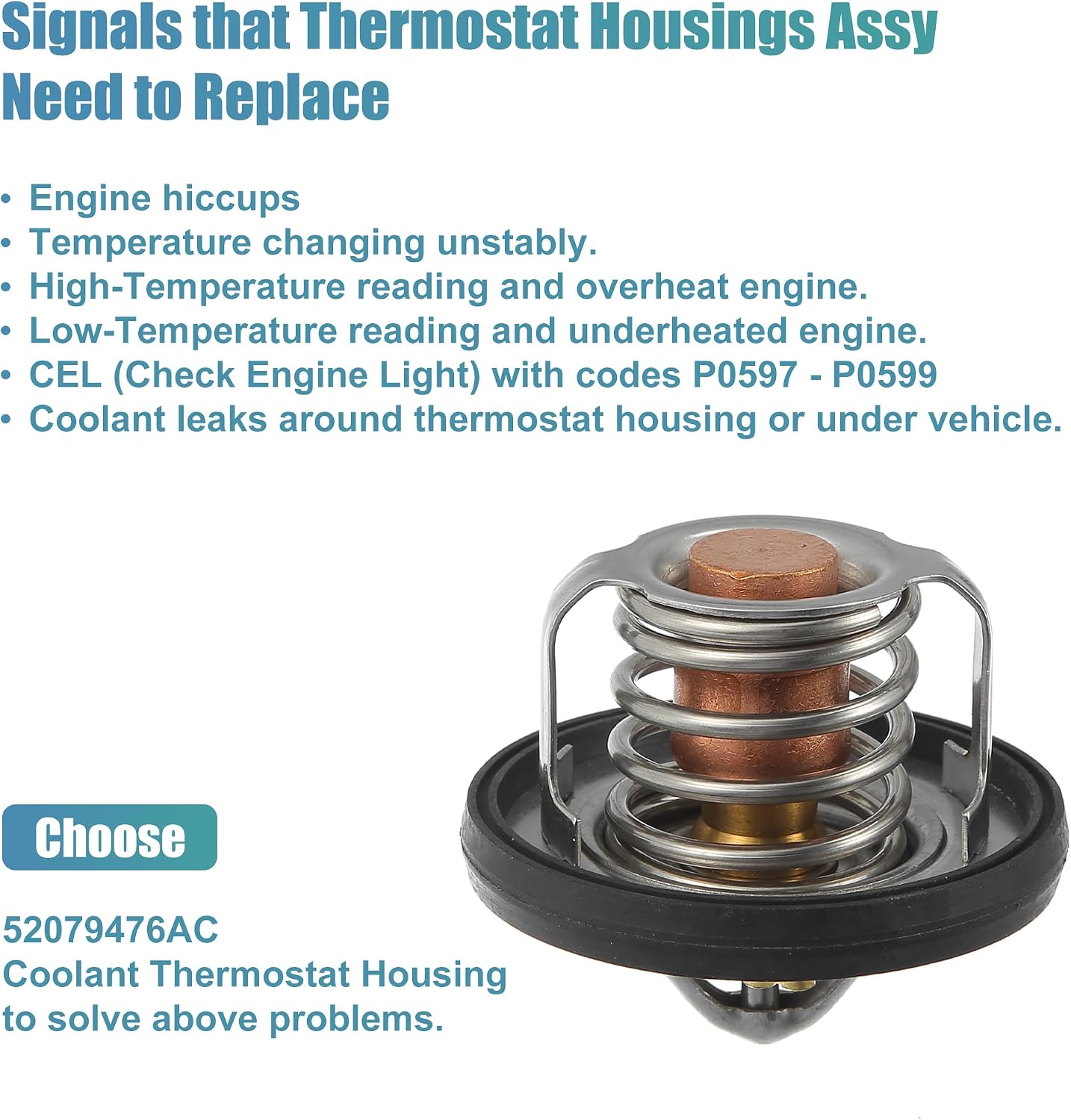 X AUTOHAUX 52079476AC Engine Coolant Thermostat Replacement for Jeep Grand Cherokee 2004-2007 Aluminum Rubber