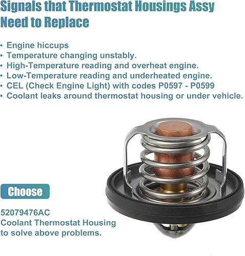 Miniatura 6 de X AUTOHAUX Reemplazo del termostato del refrigerante del motor 52079476AC para el caucho de aluminio del Jeep Grand Cherokee 2004-2007