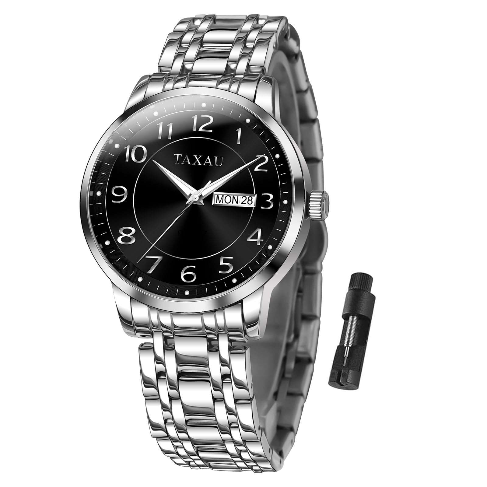 Taxau Herren Uhren Lederarmband Schwarz Ziffernblatt Analog