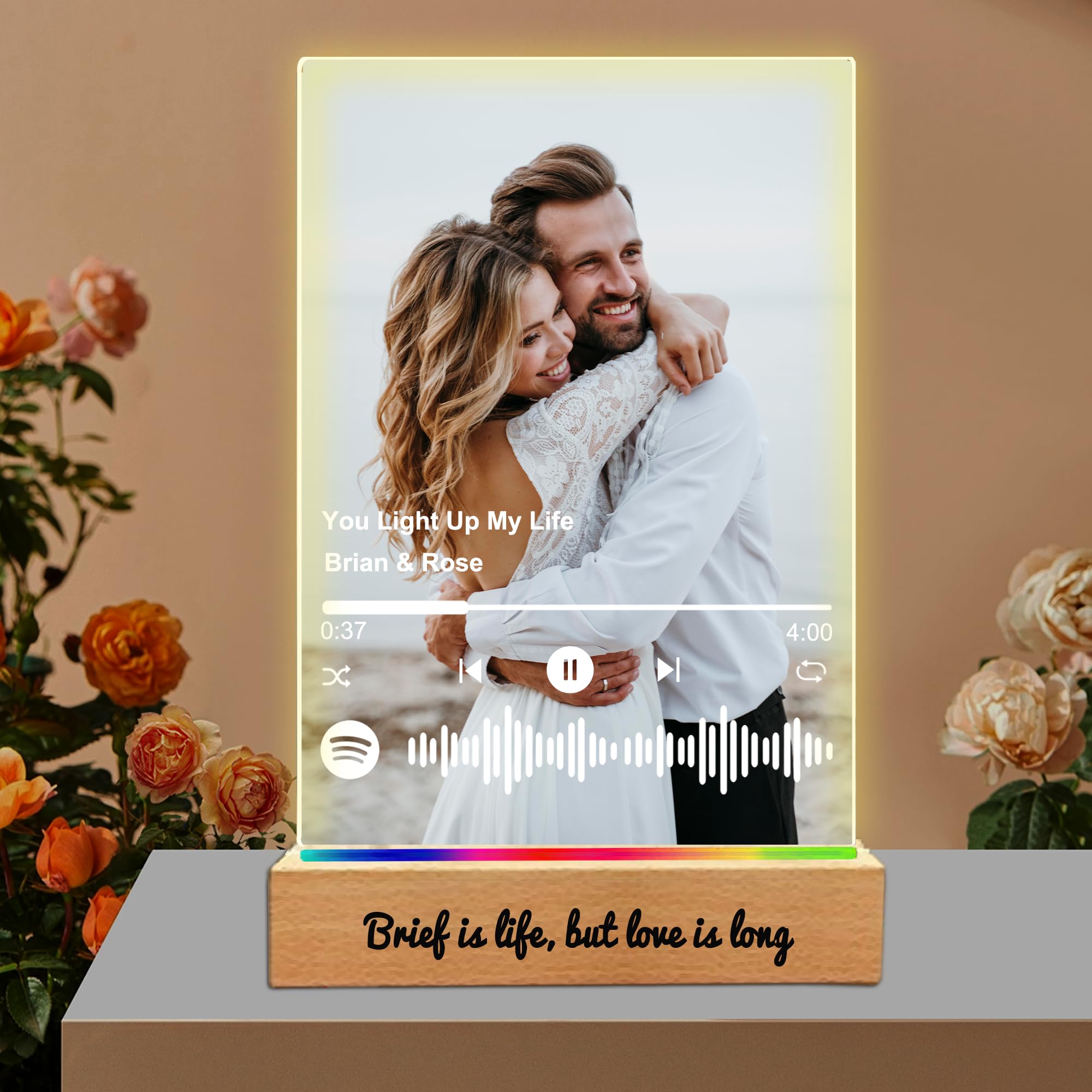 Toyofmine Men's F-Spotify Personalised Spotify Plaque Music Plaque With Photo Personalised Valentines Gifts For Wo Him Boyfriend Girlfriend Led Acrylic Song Gift For Birthday Christmas