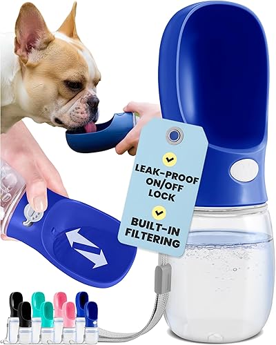 Miniatura 17 de MalsiPree Botella de agua para perros, 19 onzas, azul marino, dispensador de agua para mascotas con una sola mano, a prueba de fugas, cuenco