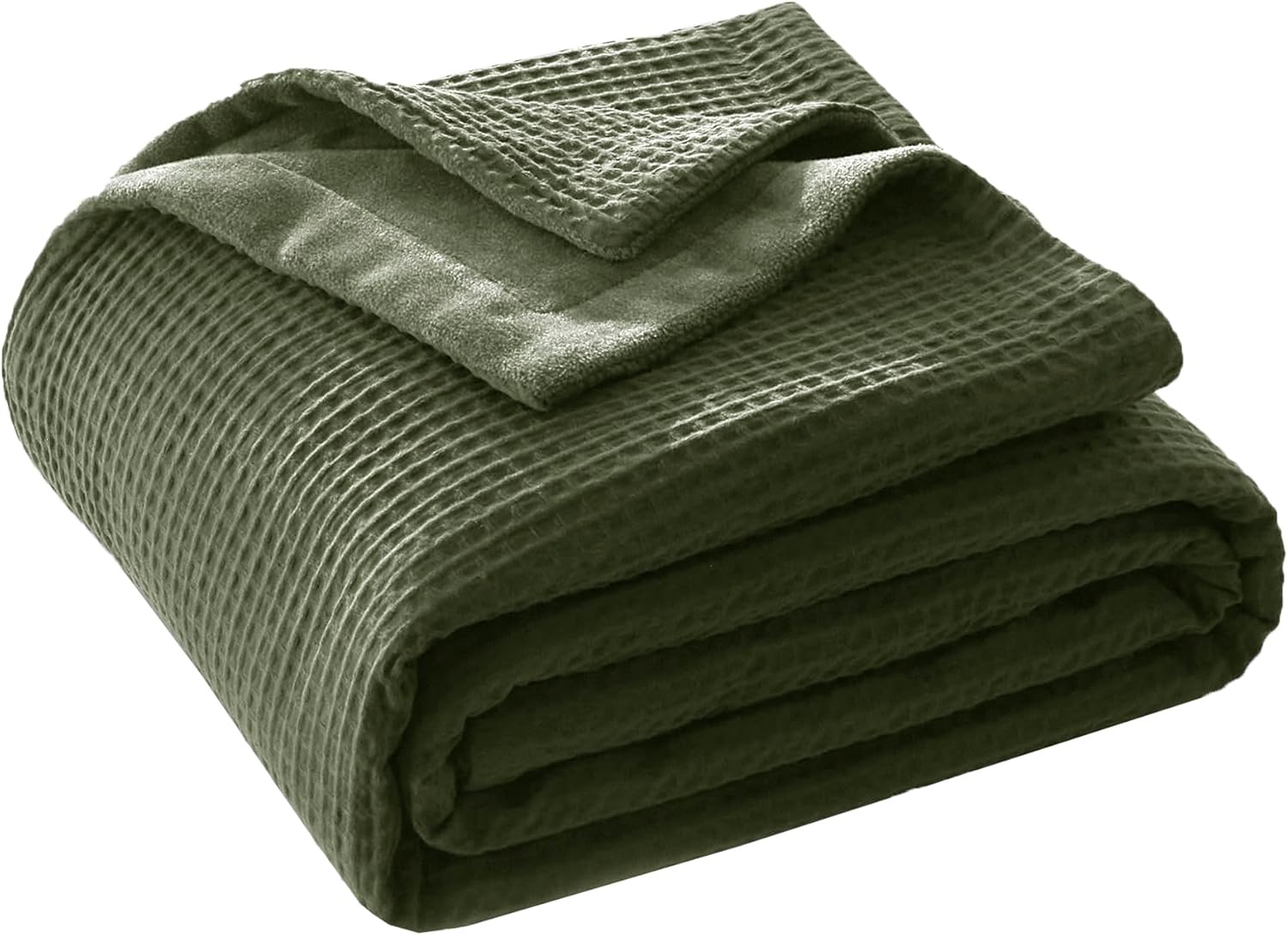 CHUFFED Waffle Blanket Queen Size 90x90 Inches - Plush Milk Velvet & Reversible Waffle Weave, No Shed No Pilling, Cozy Soft Winter Blanket for Bed, Couch, Sofa - Olive Green, 90x90 Inches