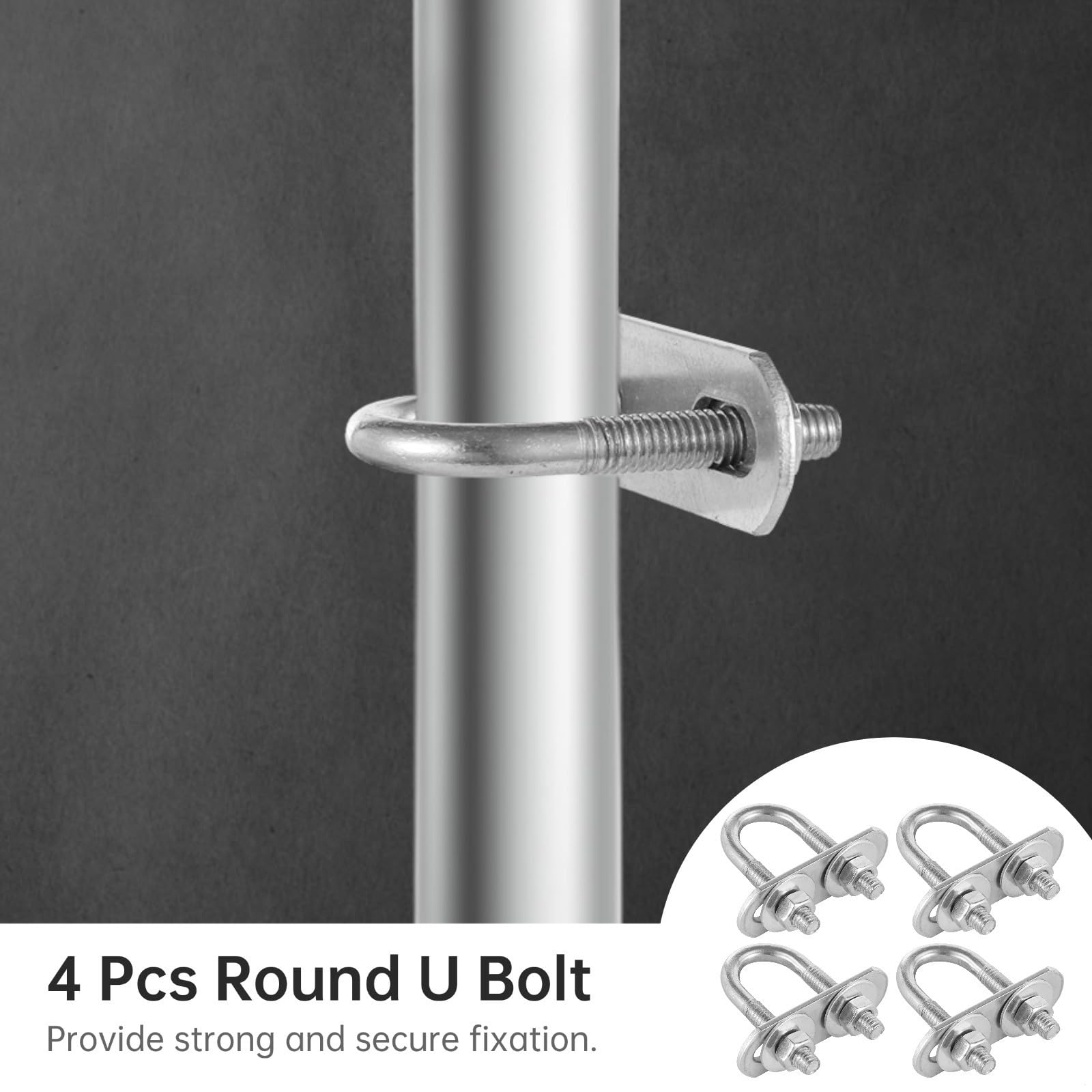 4-Piece M6 Round U Bolts Set, Stainless Steel U Clamp Bolts, 16Mm/0.63 Inner Width, 46Mm/1.81 Length with Nuts, Washers, Frame Plates for Pipe Attachment