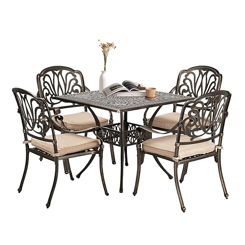 VINGLI 5-Piece Outdoor Patio Dining Set, Cast Aluminum All-Weather Outdoor