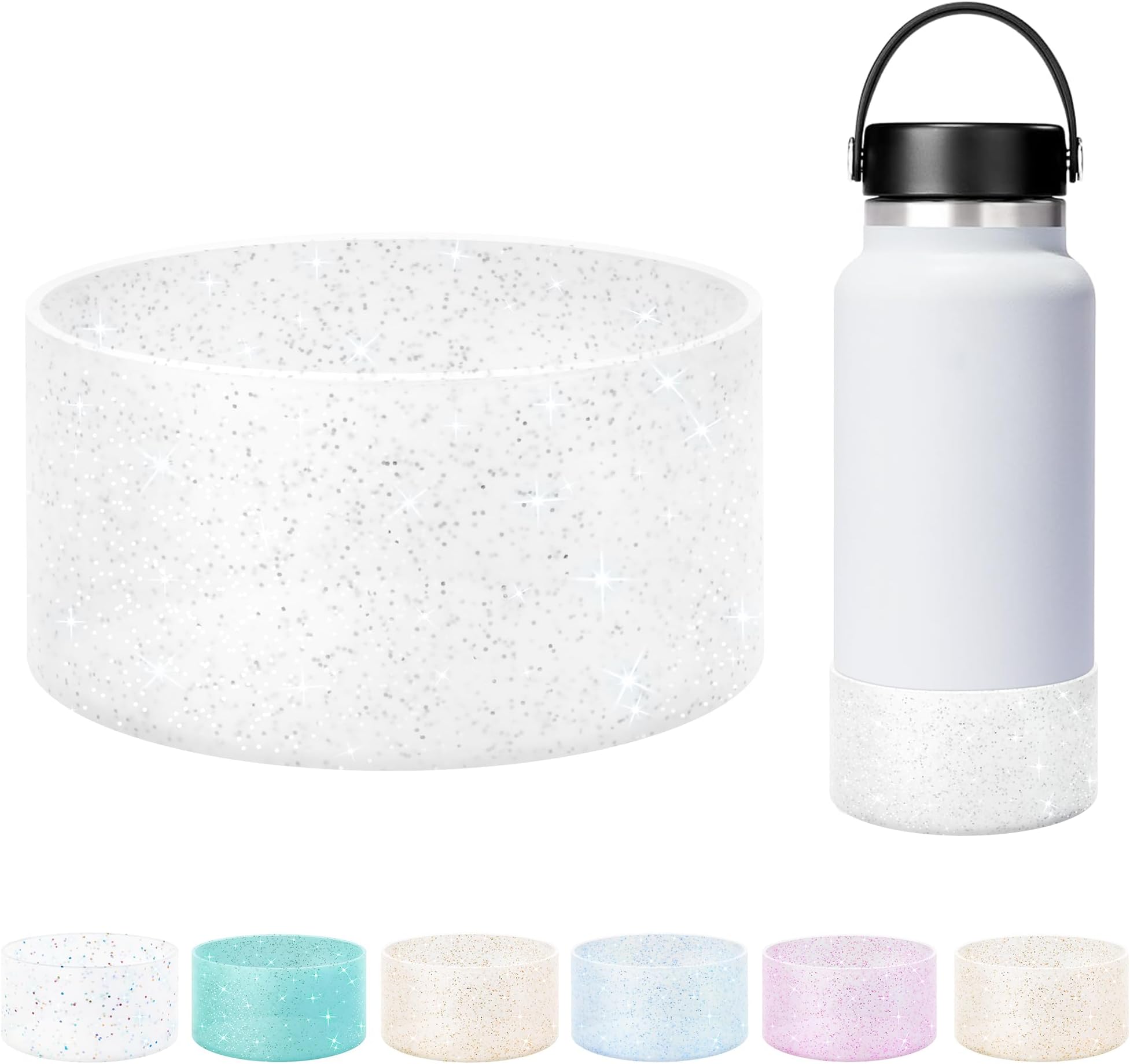 Vmini Protective Glitter Silicone Boot, Compatible with Hydro Flask Water Bottle 32/40oz & Owala FreeSip 40oz and More Water Bottles with 3.5-3.6in Wide Bottom, Bling Anti-Slip Sleeve Cover