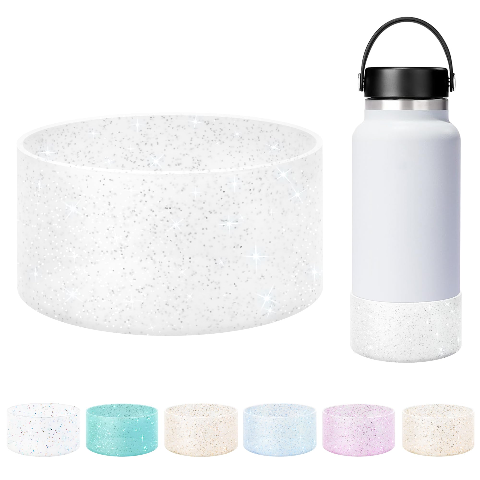 Vmini Protective Glitter Silicone Boot, Compatible with Hydro Flask Water Bottle 32/40oz & Owala FreeSip 40oz and More Water Bottles with 3.5-3.6in Wide Bottom, Bling Anti-Slip Sleeve Cover