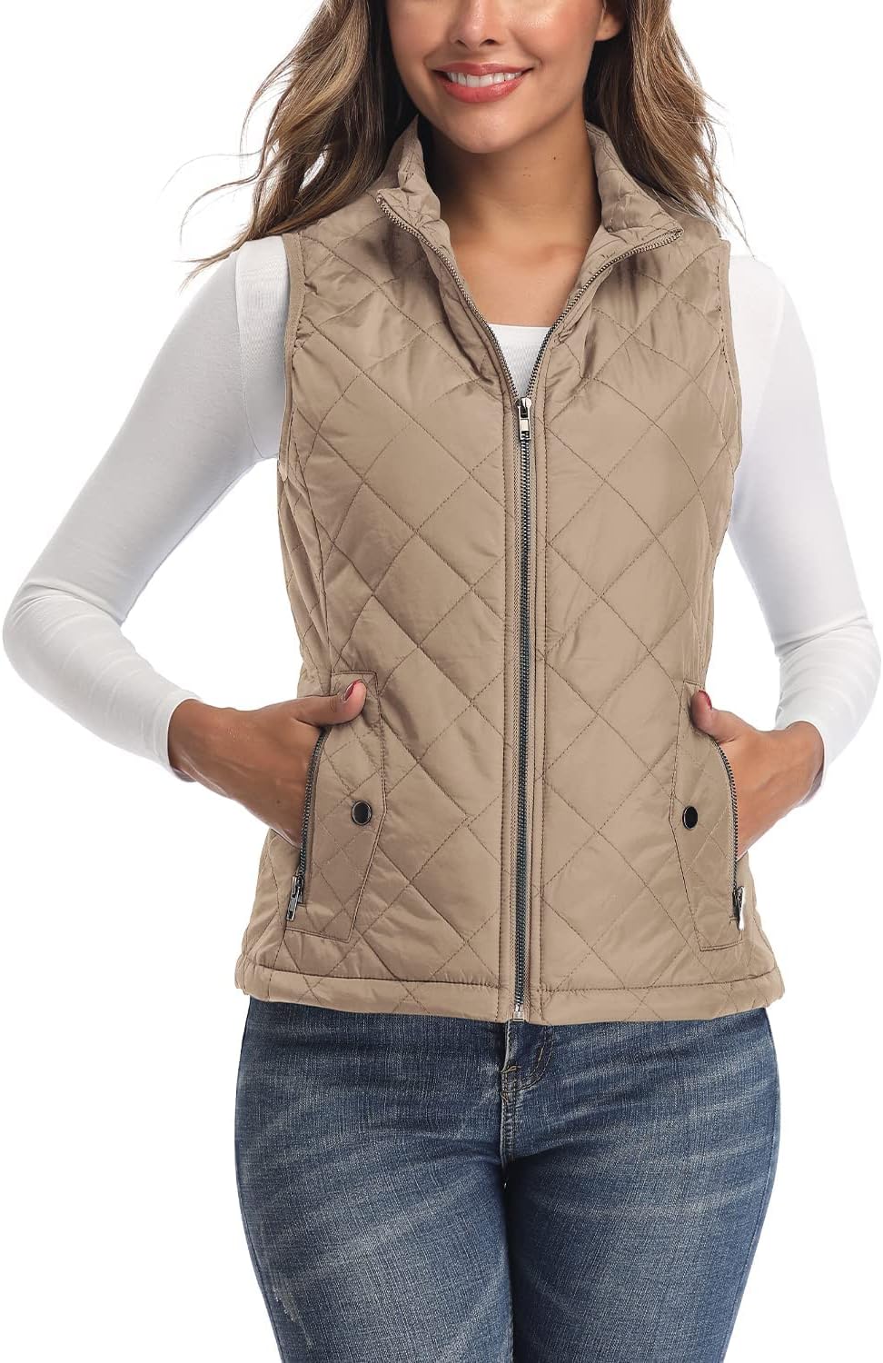 LONGKING Women's Vest, Stand Collar Lightweight Zip Quilted Vest for Women