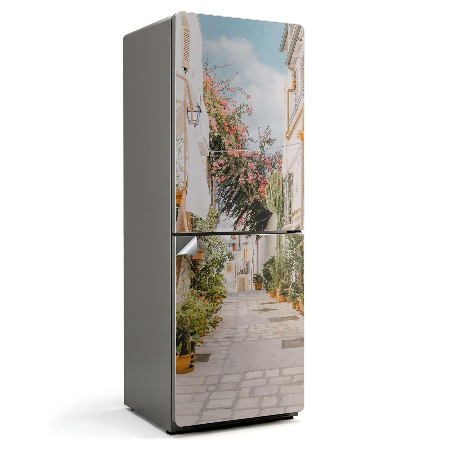 Protection contre les Dégâts de Frigo avec sticker 70x190 cm décor rue et plantes