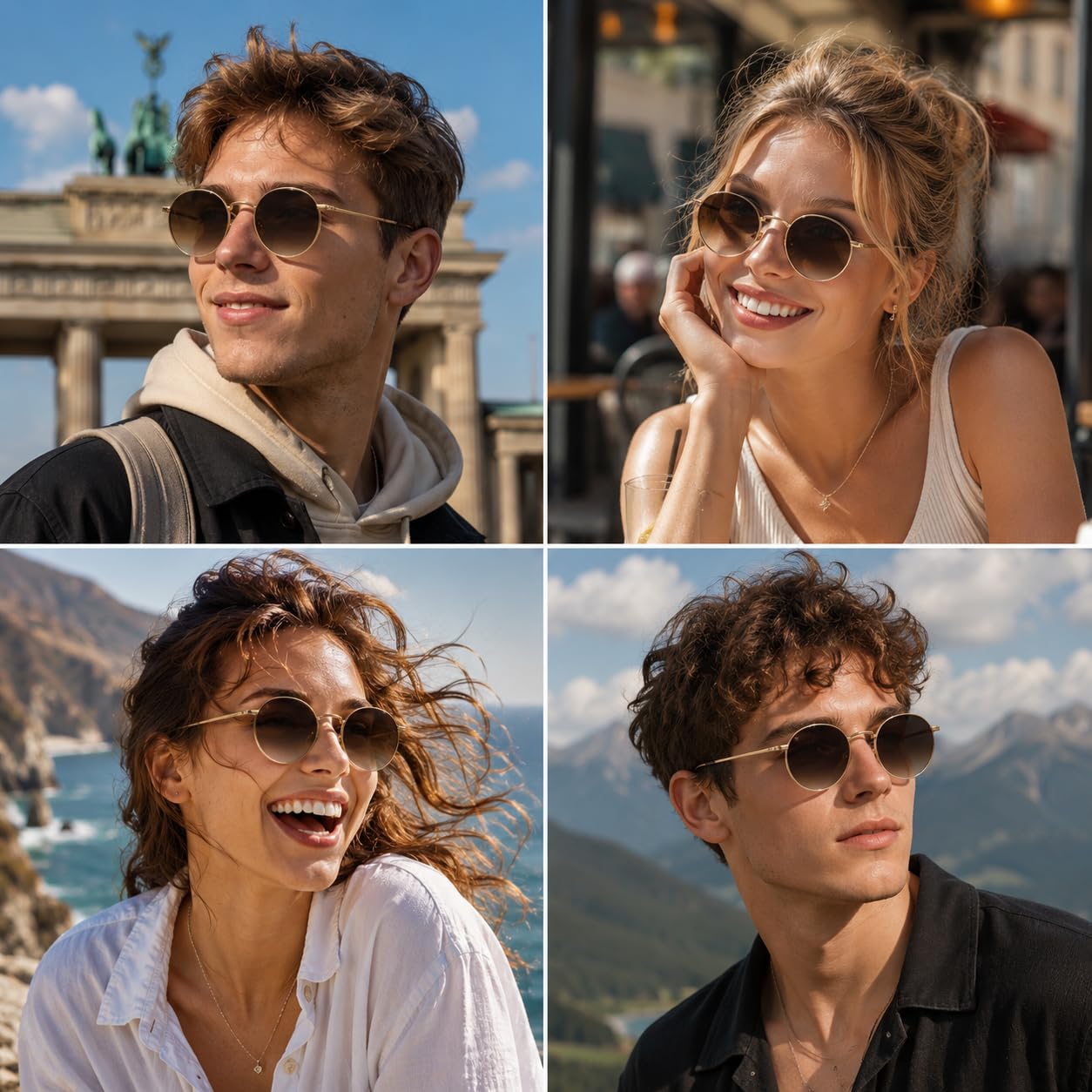 Gafas de sol de círculo de protección UV pequeñas Retro de metal redondo clásico Vidrio/lente polarizada