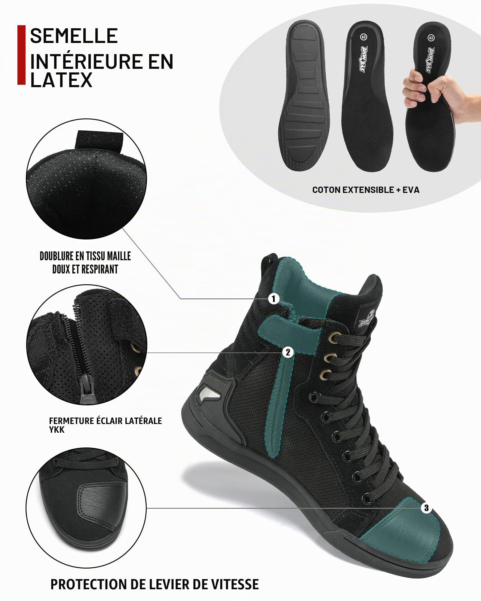 BORLENI Chaussures de moto Homme Hiver ou été En Option Plus Version Velours Bottes de moto avec doublure polaire, fermeture éclair latérale, coussinet de changement de vitesse, semelle antidérapante