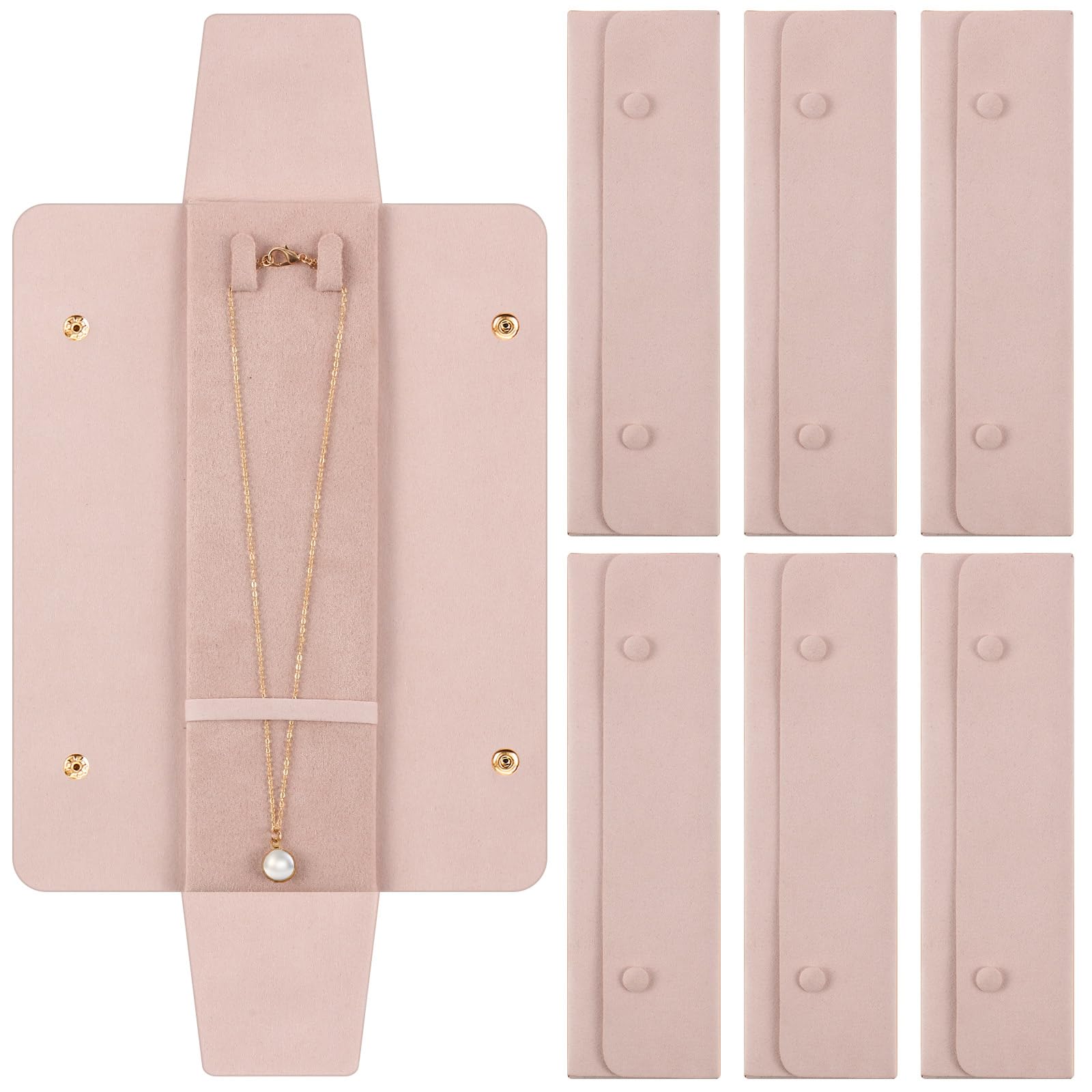 Remuuly 6 Pcs Necklace Travel Case No Tangle Necklace Pouch Travel Jewelry Organizer Bridesmaid Gifts for Wedding Christmas Microfiber Jewelry Pouch Storage Bag for Women(Pink)