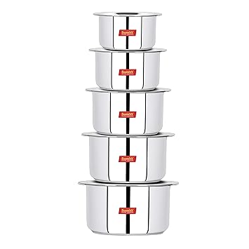 Sumeet Stainless Steel Cookware Set With Lid, 1 L to 3 L, 10 Piece (White)