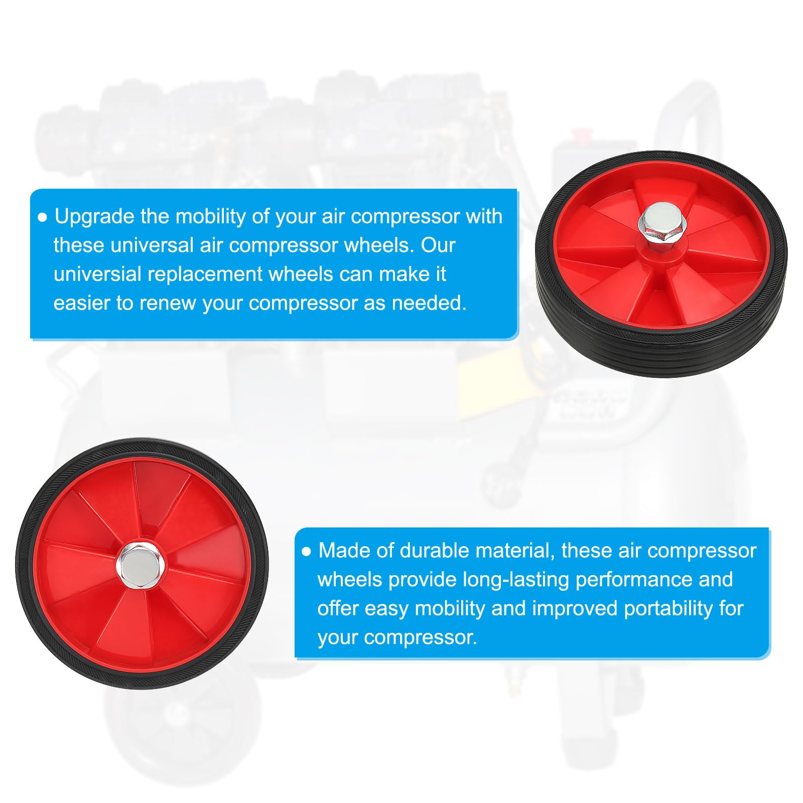 PATIKIL 5" Air Compressor Wheels, 2 Pack Universal, Red - Image 3