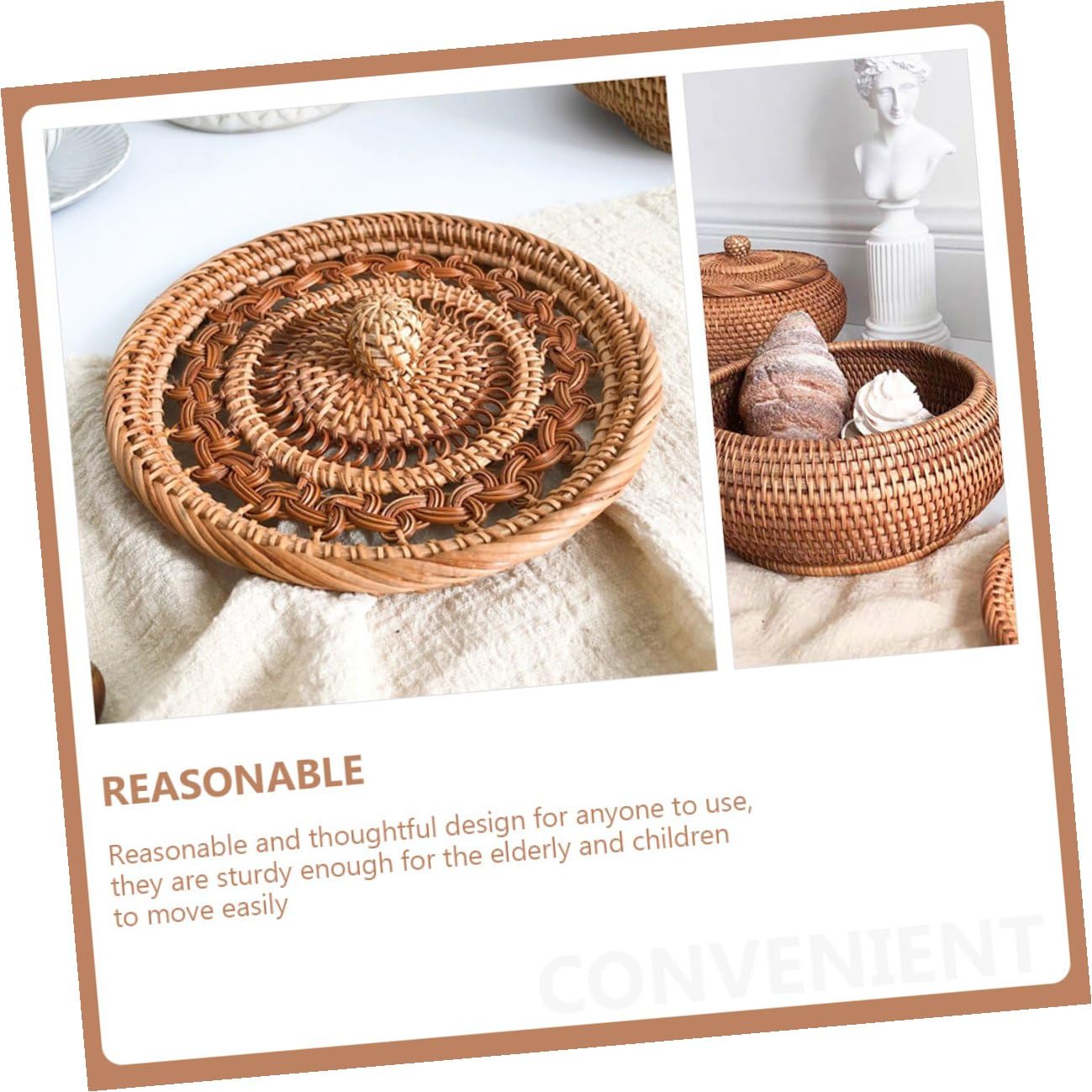 Veemoon Cesto Porta Dolci in Rattan Intrecciato Contenitore Versatile Coperchio per Snack e Dolci, per Regalo di Inaugurazione Casa o Studio
