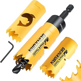 Geinxurn 7/8 in(22mm) Hole Saw Set, HSS Bi-Metal Hole Cutter with Arbor and Hex Wrench, 5PCS Hole Saw Kit for Wood, Drywall, PVC Boards, Thin Metal & Plastic