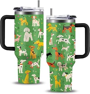 Dog Park 40oz Tumbler with Handle and Straw | Stainless Steel Insulated Double Wall Vacuum Coffee Cup Keeps Drinks Cold & Hot | Leisure Animal Gift for Dog Mom Women Girls on Birthday Christmas
