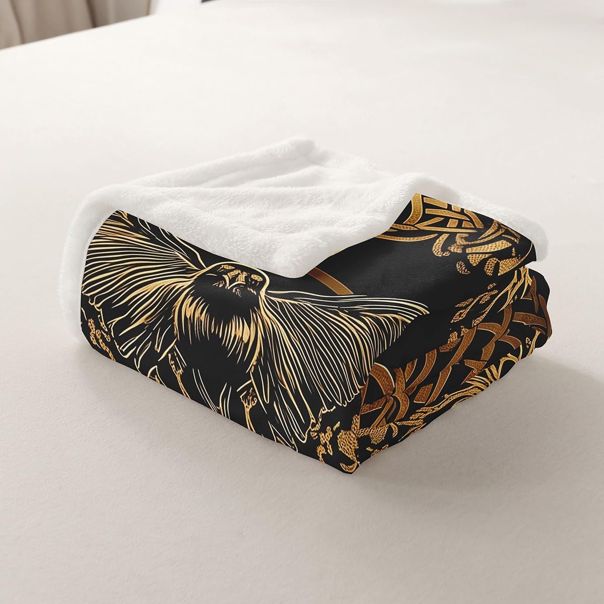 Erosebridal Viking Fleece Blanket Twin 60"X80" Viking Raven Sherpa Blankets Golden Tree of Life Throw Bed Blankets for Kids Boys Teen,Vintage Exotic Tribe Fuzzy Blanket