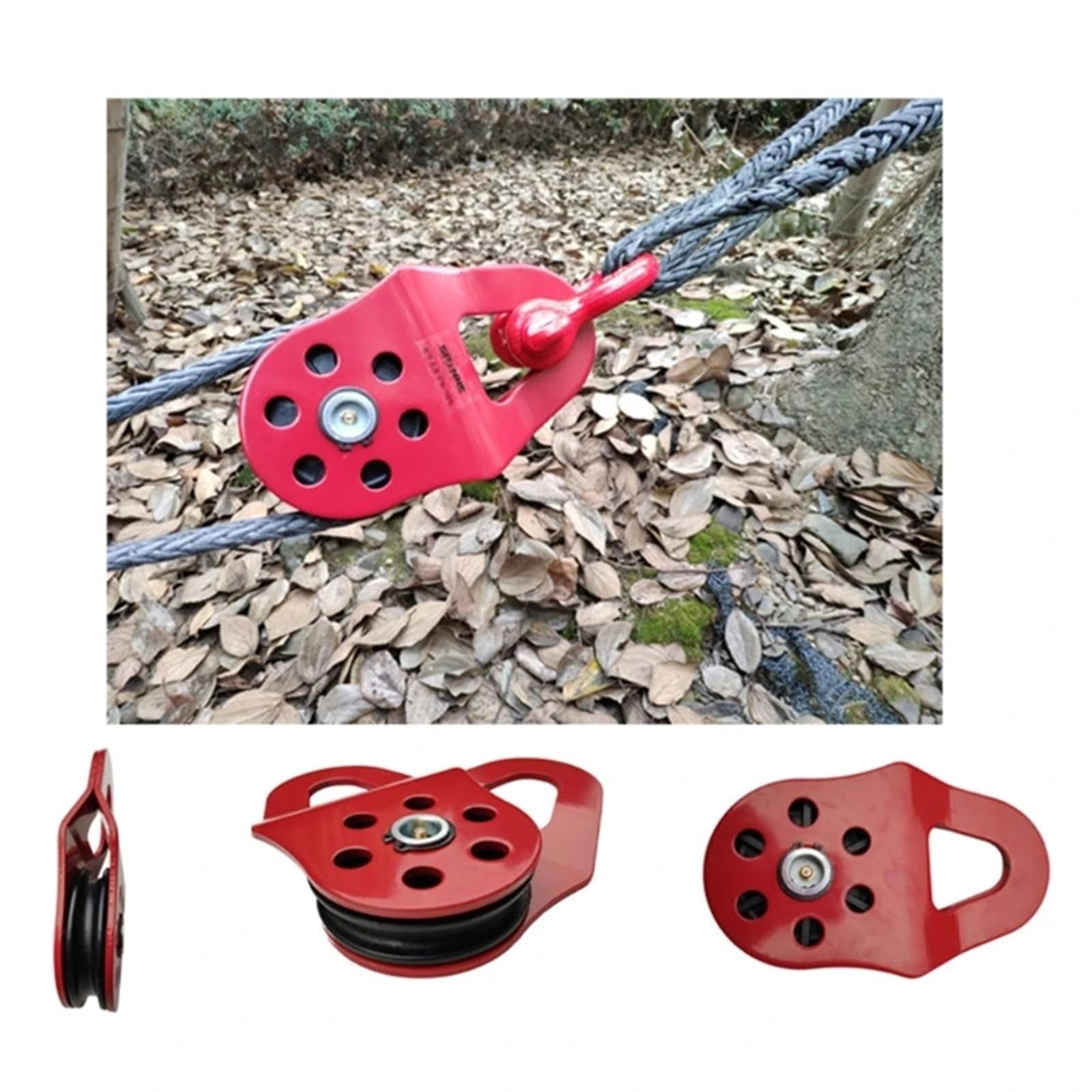 Flaschenzug Heavy Duty 10T Umlenkrollen Block für Synthetische Seil 10T Bruchkraft Winden Riemenscheibe Scheibe Zuverlässige Riemenscheibe(Red)