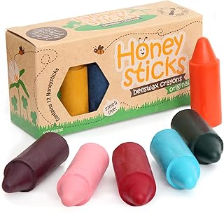 Honeysticks 100% Pure Beeswax Crayons (12 Pack) - Non Toxic Crayons for Toddlers 1-3, Safe for Baby from 1 Year Old Plus, Handmade with Natural Beeswax and Food-Grade Colors, Eco Friendly
