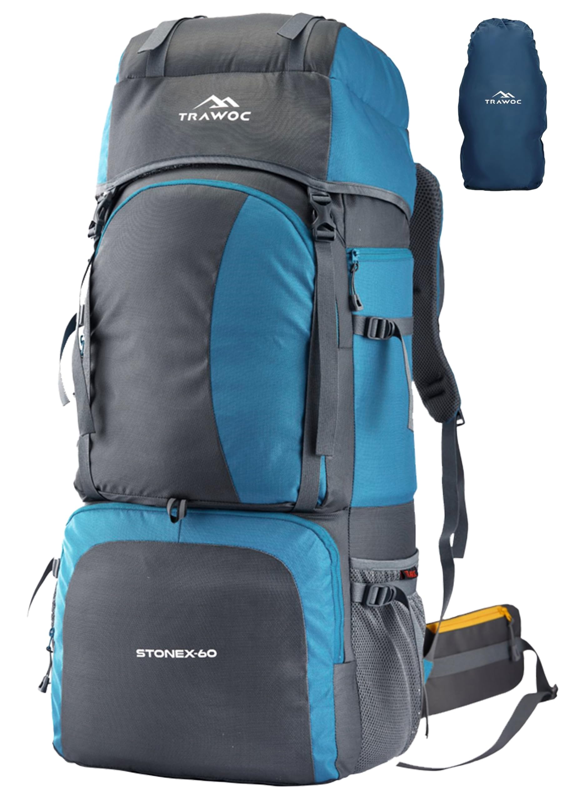TRAWOC STONEX 60 Ltr Travel Backpack Trekking Rucksack bag for Men & Women Travel Camping Hiking Backpack, Sky Blue