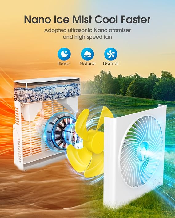 Misting Fan Portable, 16000mAh 8-Inch Rechargeable Battery Operated Fan with 600mL Water Tank, Cooling Desk Misting Fans for Outside, Perfect Quite Mist Water Spray Fans for Home Office Camping Patio
