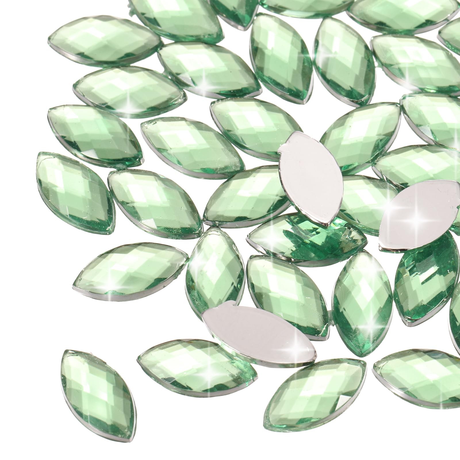 sourcing map 100PCS Acrylic Horse Eye Gems 6x12mm Flat Back Artificial Rhinestones for DIY Crafts Bead Wedding Party Face Painting Jewelry Making (Middle Green)