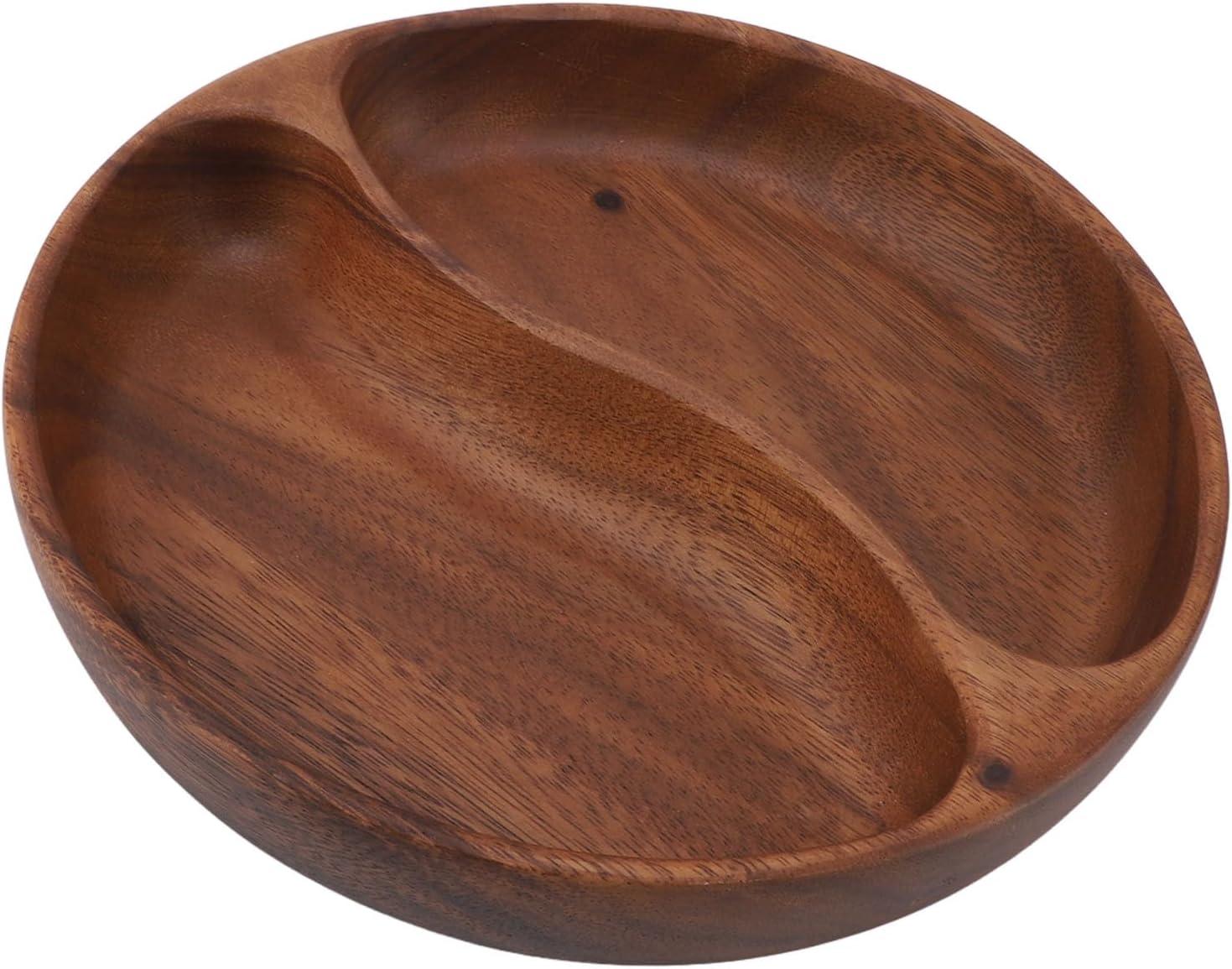 Wooden Divided Snack Bowl, Nut Serving Tray for Pistachio Cashews (Round)