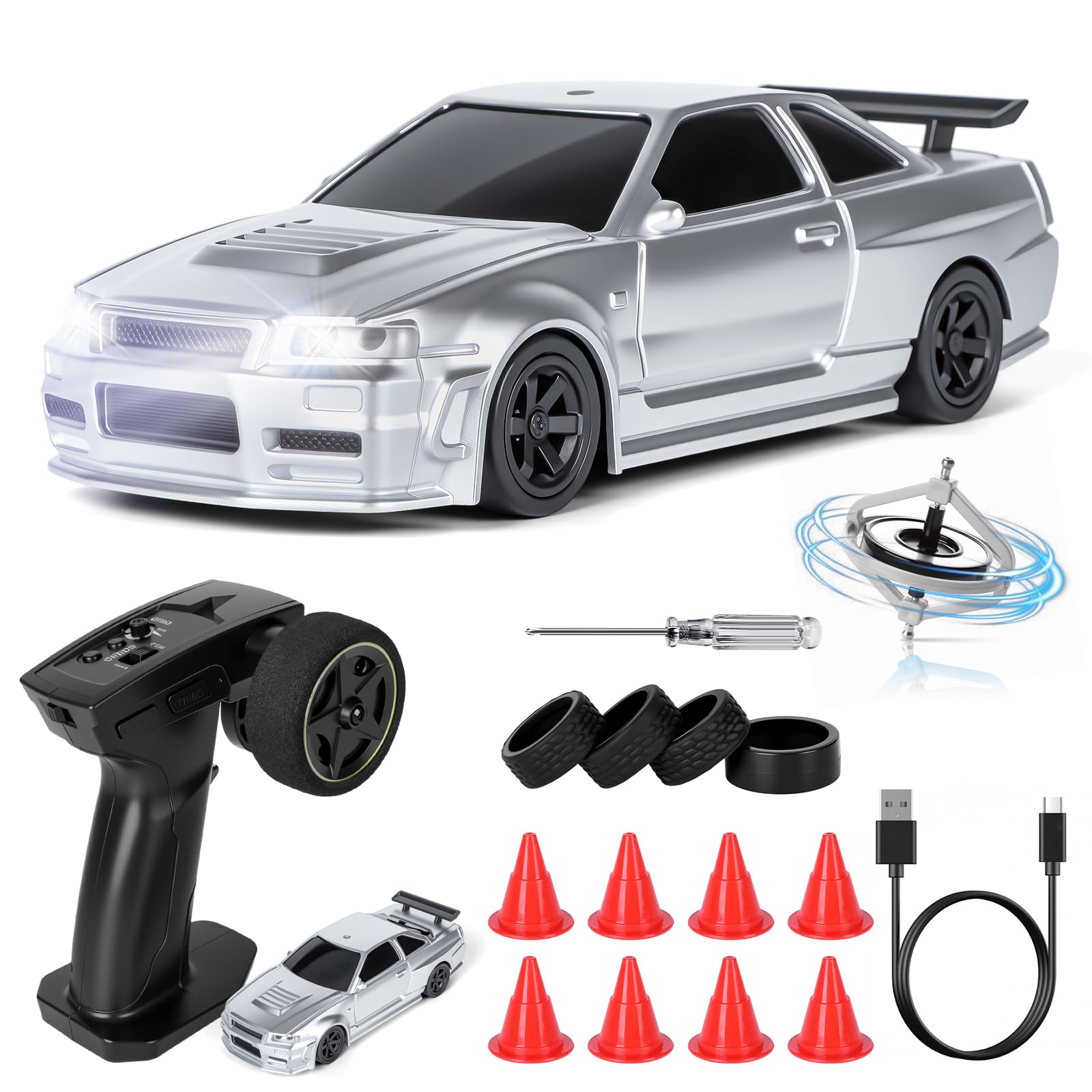 JONRRYIN Samochód zdalnie sterowany Drift 1:43 RC Drift Car (Grey Pro - Gyroscope)