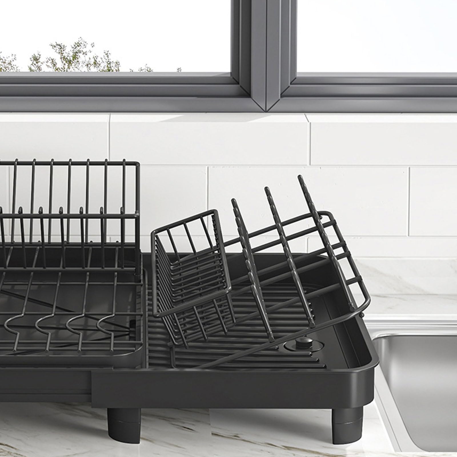 Escurridor eficiente de vajilla con sistemas de drenaje automático, estante de secado para platos y cubiertos, accesorios de cocina, organizador de encimera de cocina
