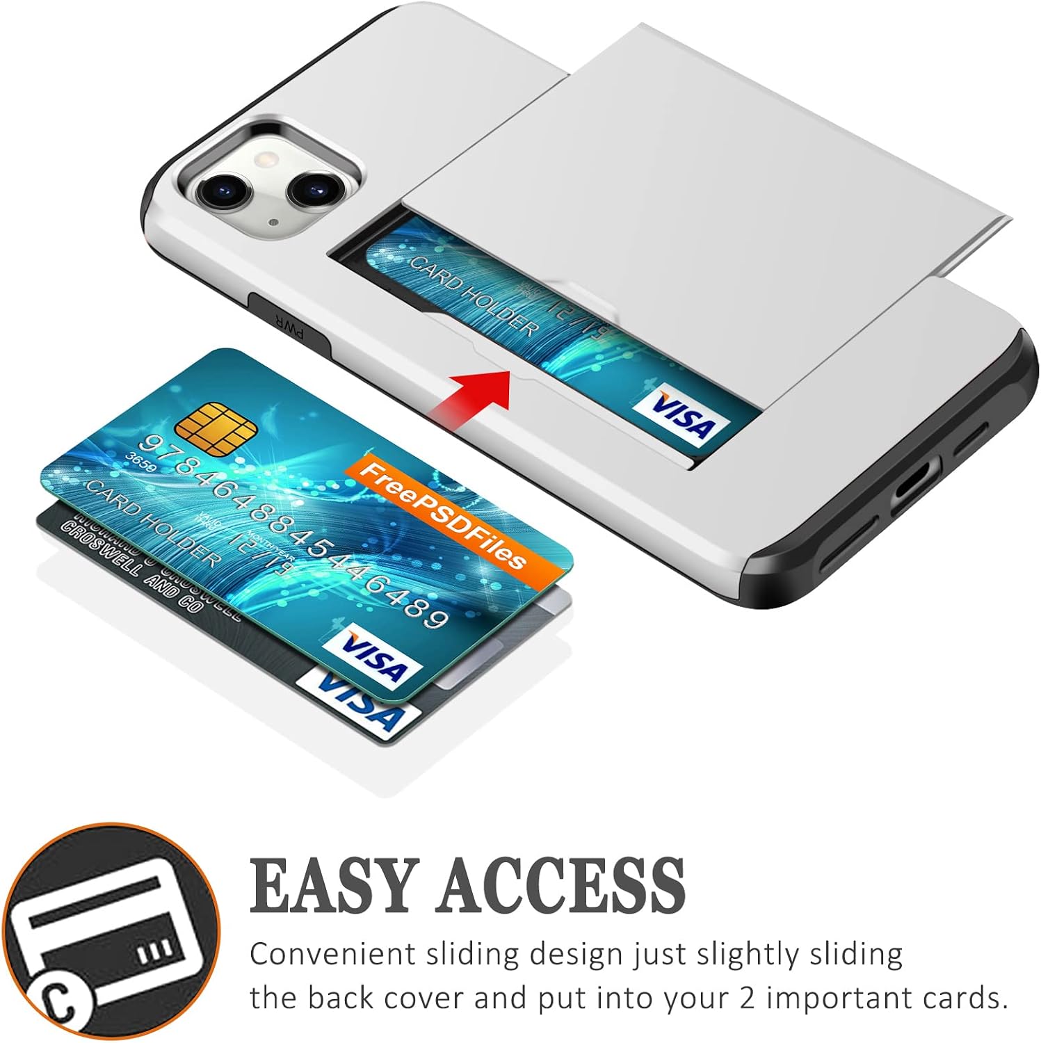 SAMONPOW Compatible with iPhone 13 Case with Card Holder Dual Layer Hybrid Wallet Case Heavy Duty Protection Shockproof iPhone 13 Case for Women Men Anti-Scratch Case for iPhone 13 6.1 inch White