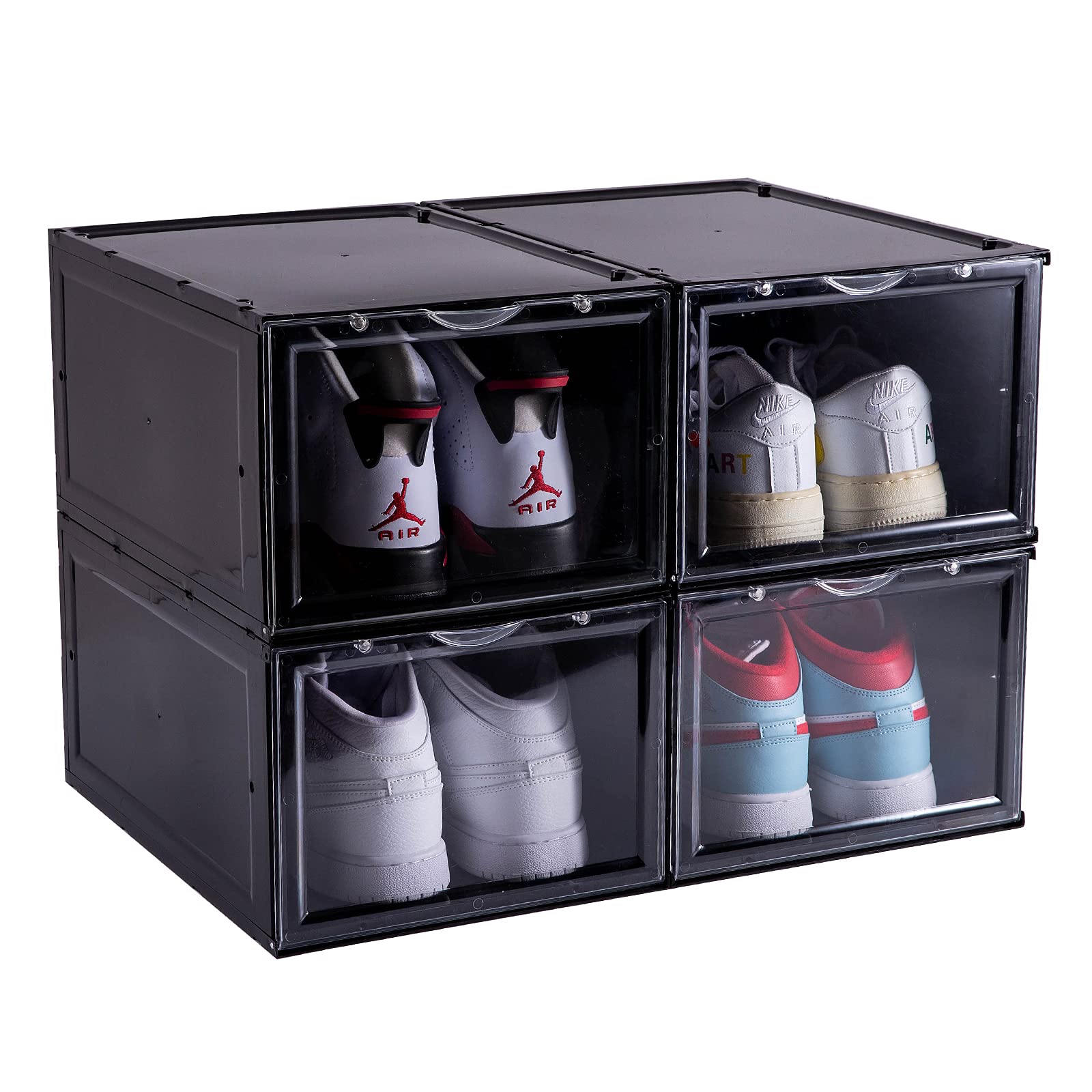 Buy SOGOBOX Drop Front Shoe Box,Set of 4,Foldable Stackable Plastic