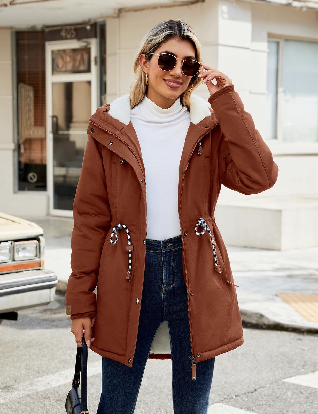 Xnova Abrigos Parka Mujer Invierno Largo Chaquetas de Forro Polar de Algodón Chaquetón Termica Felpa con Capucha de Pelo Sintetico Cazadoras Talla Grande Cálido