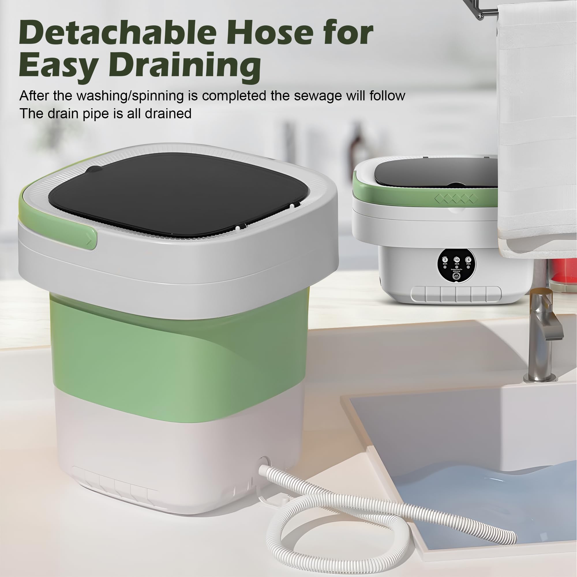16L Portable Washing Machine - Deep Cleaning Collapsible Mini Washer Small Washing Machine with Spin Basket 3 Wash Modes Timer - Portable Clothes Washer for Travel Apartment Camping Dorm Hotel Home — view 8