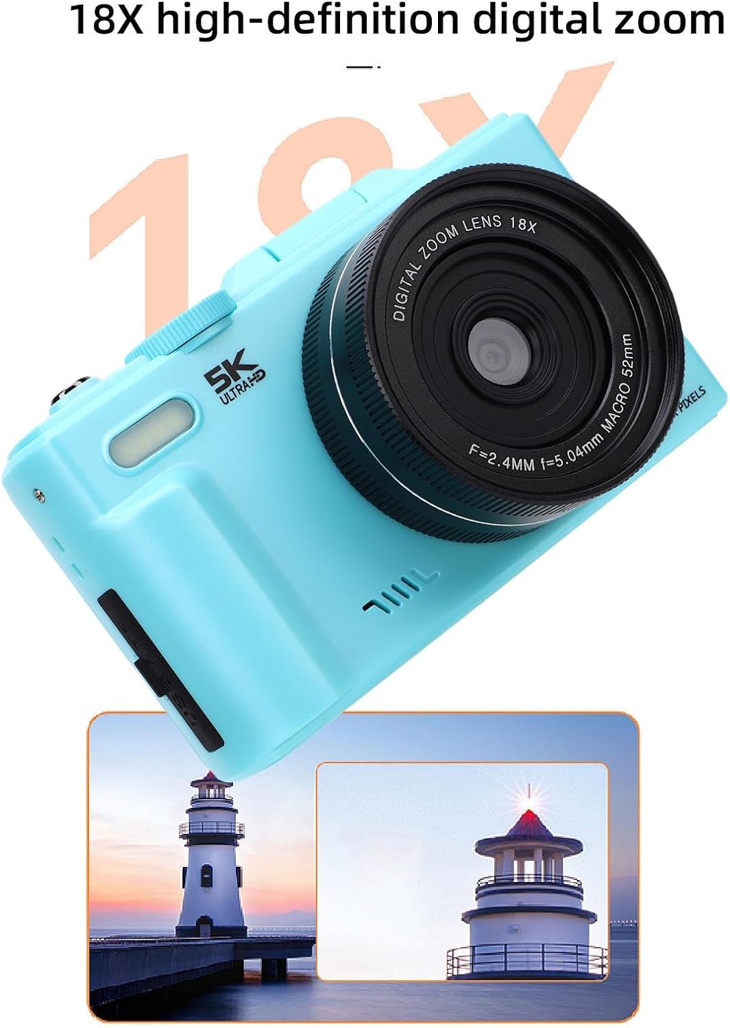 メイドイドウ 写真用5Kデジタルカメラ,64GB SDカード付きYouTube