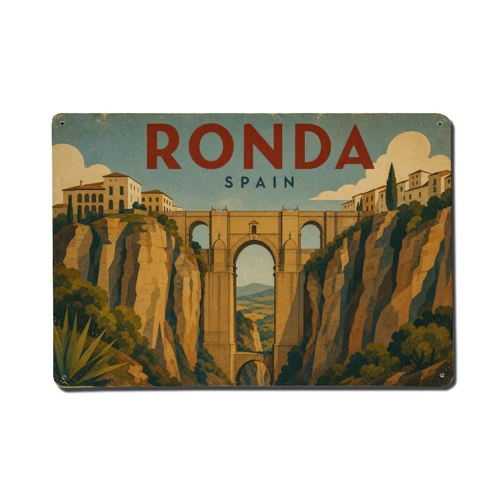 Vintage Travel Spain Ronda Metal Tin Sign Plaque Wall Decor for Cafe, Club Bar, Office, Garden Metal Poster 8x12Inch