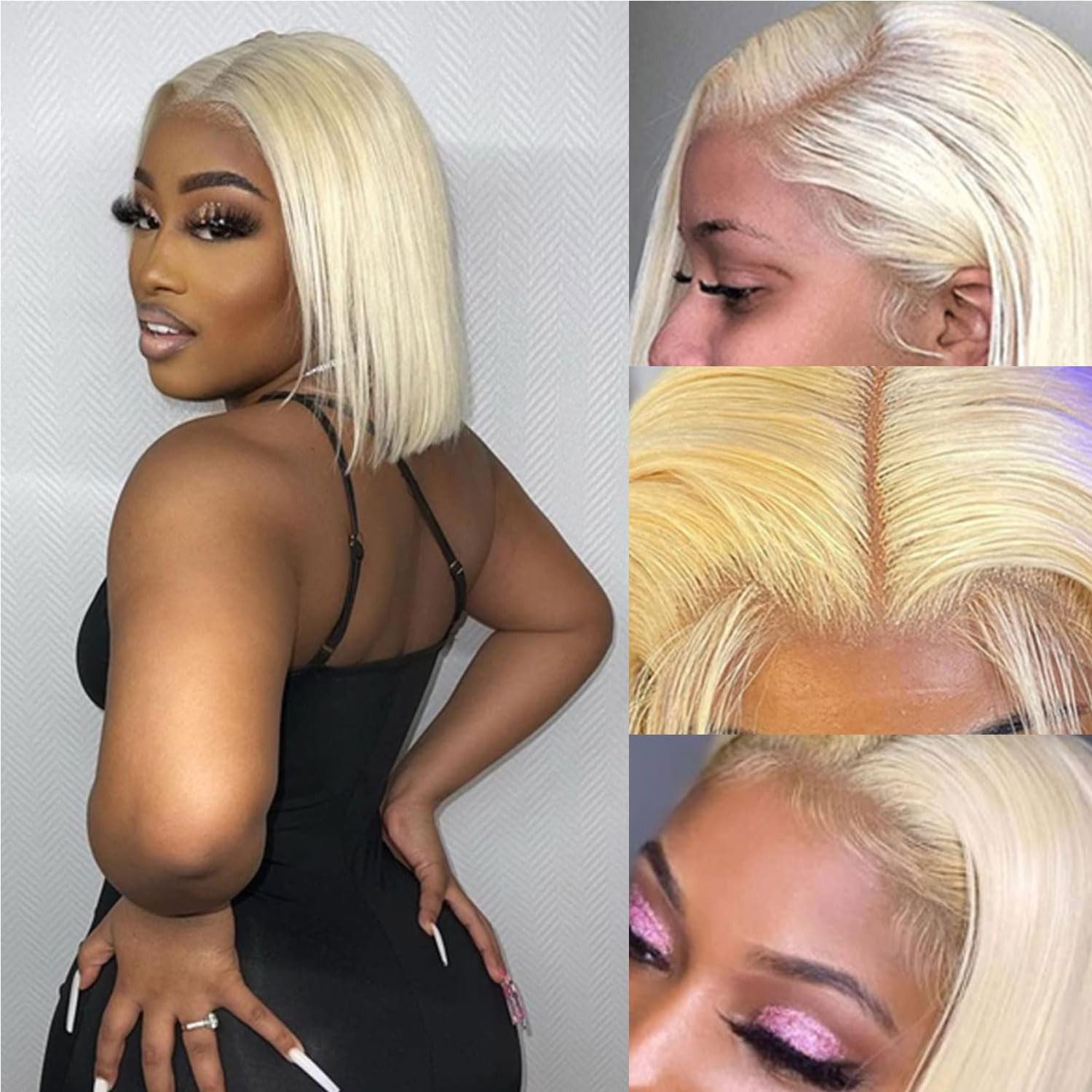 LICHANG 13x4 Lace Frontal Wig Human Hair Straight Bob Wigs 613 Short Bob Wigs Human Hair for Women 180% Density 10 Inch Wear And Go 13x4 Blonde Bob Wig Human Hair