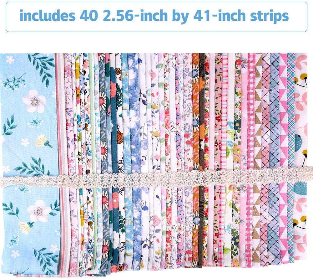 45mm Rotary Cutter with 5 Pcs Rotary Cutter Blades and A5 Cutting Mat, Rotary Cutter for Fabric, Jelly Roll Fabric, Jelly Roll Fabric Strips for Quilting, Quilting Fabric with Different Patterns for C