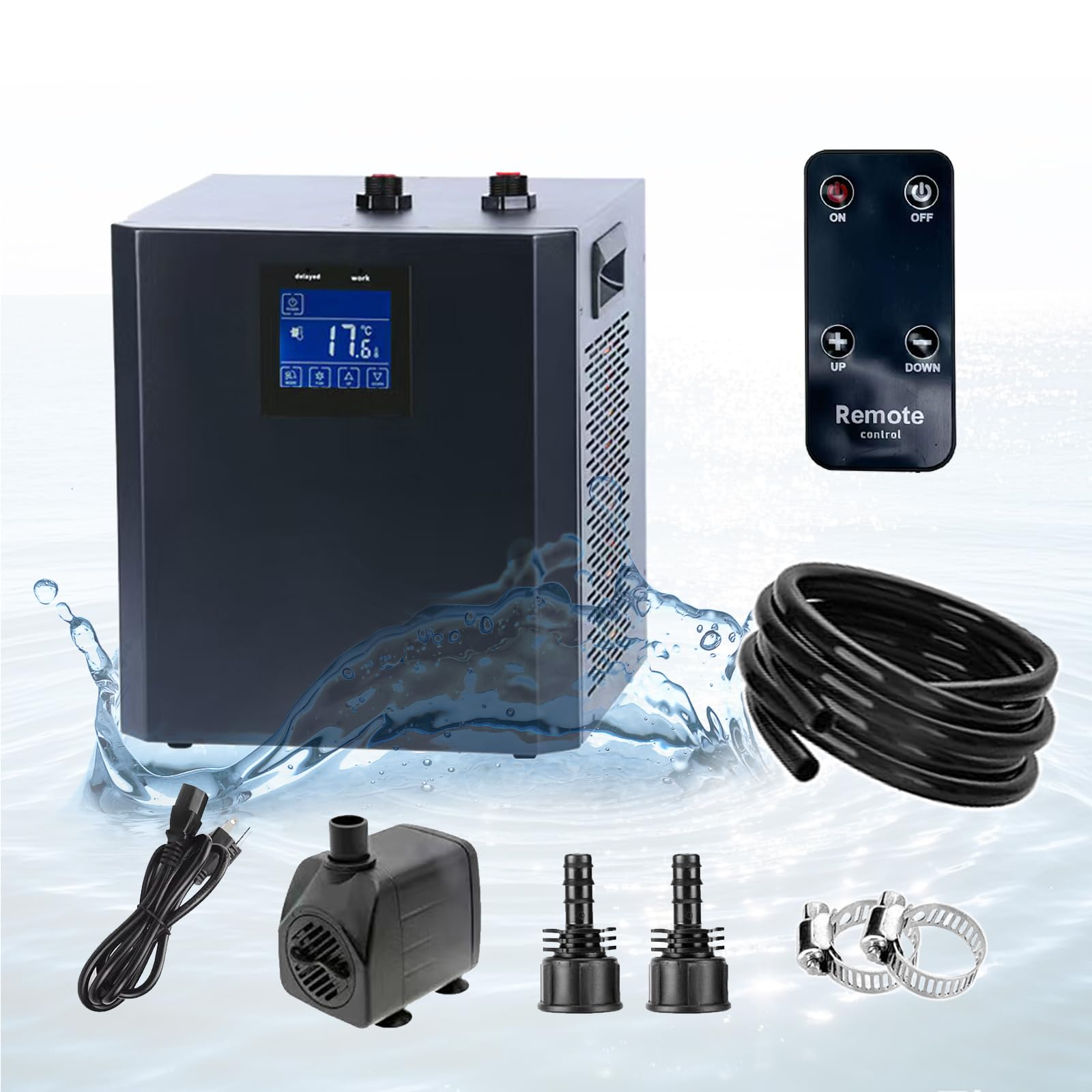 YAKUST 79 Gallon Aquarium Chiller, Fish Tank Chiller,1/3 HP Active Aqua Chiller for Axolotl, Aquarium Cooler with LED Display, Pipe, Water Pump, Remote Control