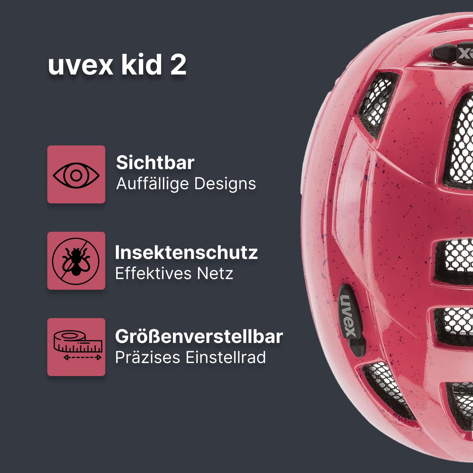 uvex kid 2 cc - lichte fietshelm voor kinderen - individueel passysteem - uitbreidbaar met led-licht - pink polka - 46-52 cm
