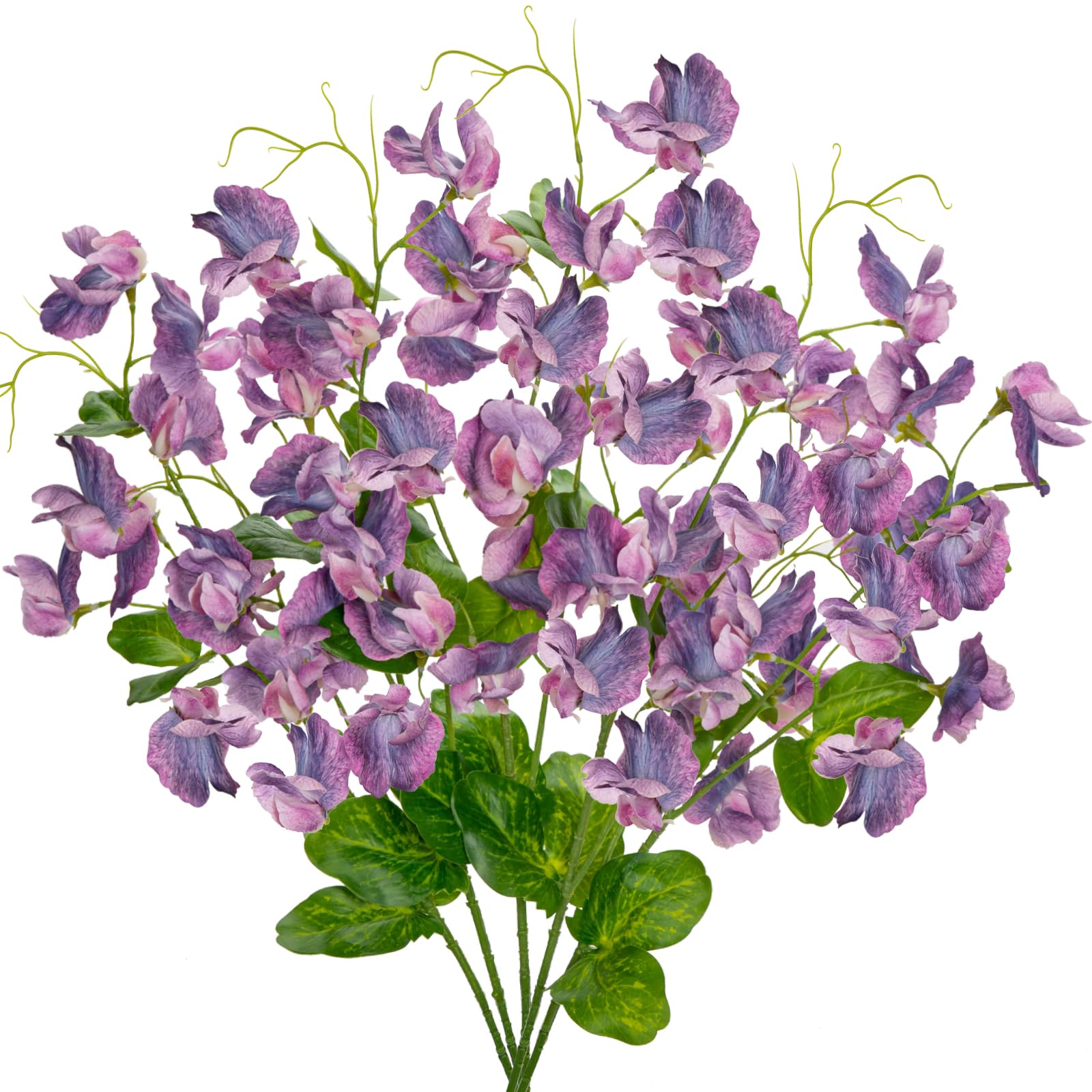 Arborus 5PCS Faux Sweet Pea Flowers Bouquet 23.6" Long Stem Artificial Flowers for Tall Vases Purple Artificial Flower Stem Fake Silk Spring Flower for Floral Arrangement Home Wedding Table Decor